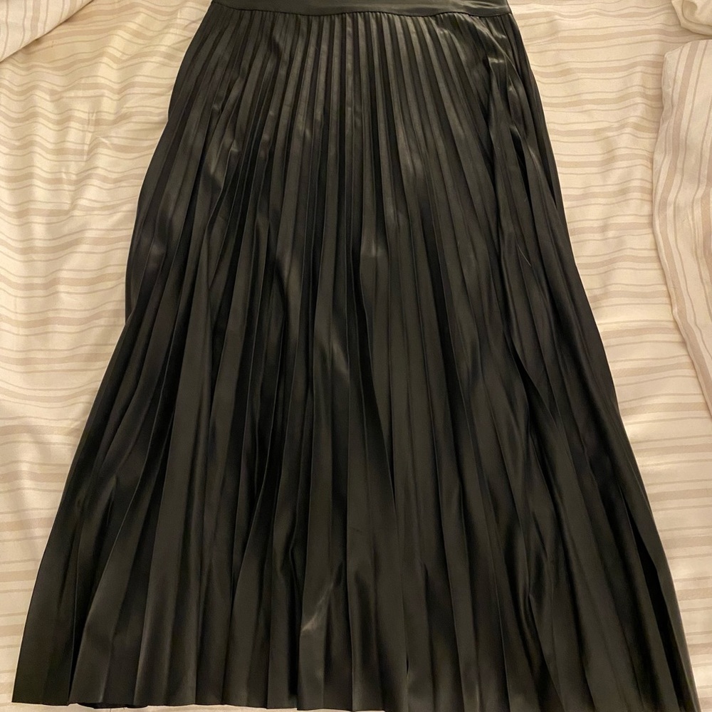 Black Faux Leather Pleated Skirt